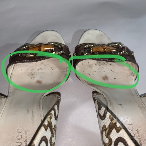 GUCCI size 39B cream linen block heel d'Orsay pumps with bamboo accent at vamp - Picture 12 of 14